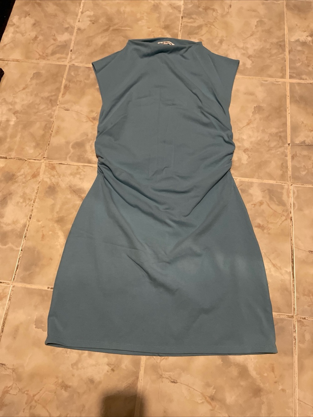 Reformation Dress SZ XL Light Blue Mock Neck Mini Organic Cotton Bodycon